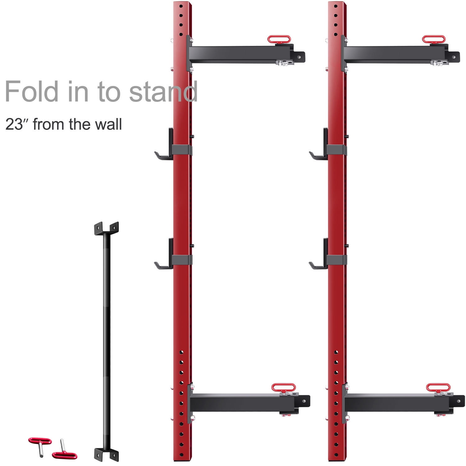 Spacesaving Wall Mounted Squat Rack Folding Power Rack with 1000lbs Capacity Pull Up Bar and