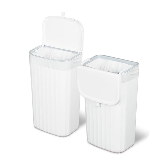 Space saving under counter trash can, dual lid waste bin for kitchen cabinet bathroom home office, compact 12 liter capacity, easy installation no drill needed, white