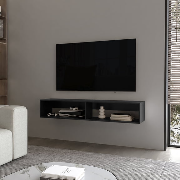 Space - saving melamine media rack for contemporary entertainment in primary living spaces