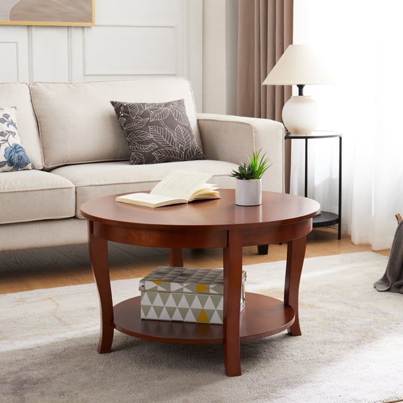 Space-saving round center table / Ideal for coffee chats at home / Made of solid + MDF wood