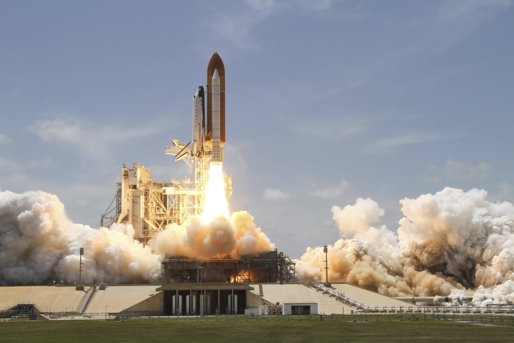 Space shuttle Atlantis lifting off from Launch Pad 39A at the Kennedy Space Center in Florida Canvas Art - Stocktrek Images (34 x 23)