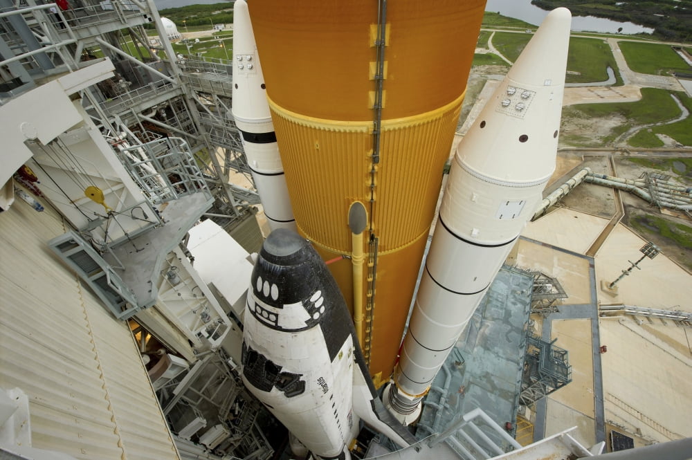 Space shuttle Atlantis on the launch pad at Kennedy Space Center Florida Canvas Art - Stocktrek Images (35 x 23)