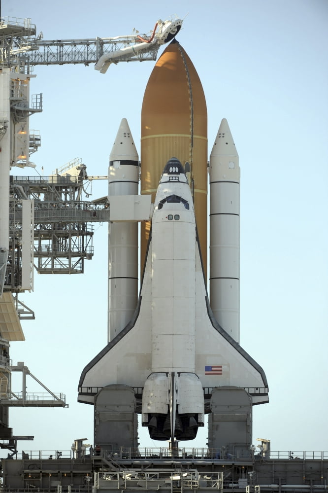 Space shuttle Atlantis sits on the launch pad at the Kennedy Space Center in anticipation of its upcoming launch Canvas Art - Stocktrek Images (23 x 34)