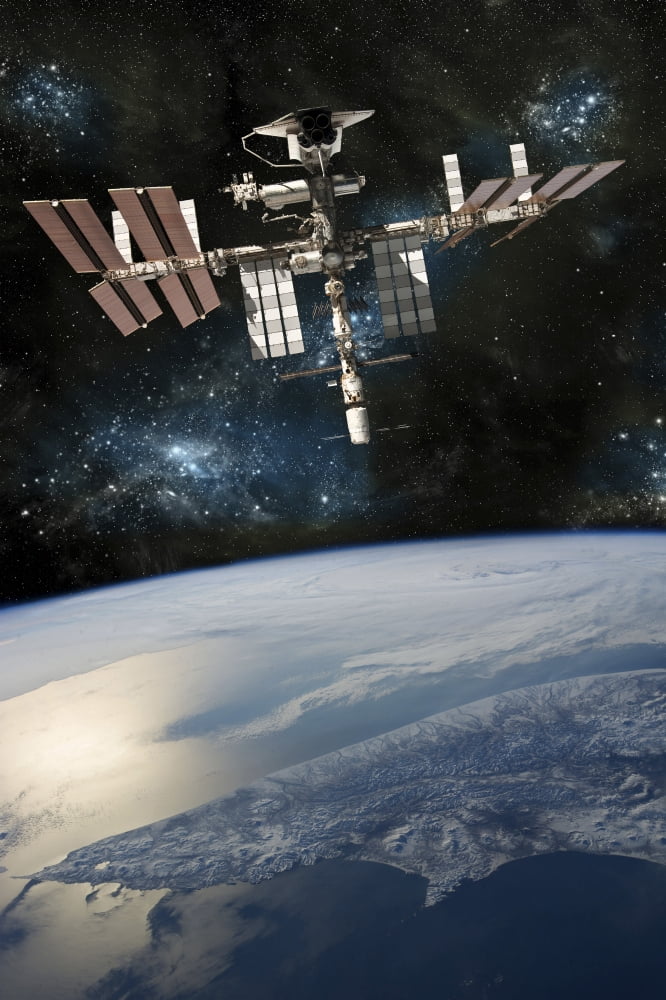 Space shuttle docked at the International Space Station Canvas Art - Marc WardStocktrek Images (12 x 17)