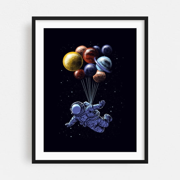 Space travel - Digital Art Astronaut Space Surrealism Cosmic Fantasy Stars Sci-Fi Black Framed Wall Art Print 5 x 7 inches