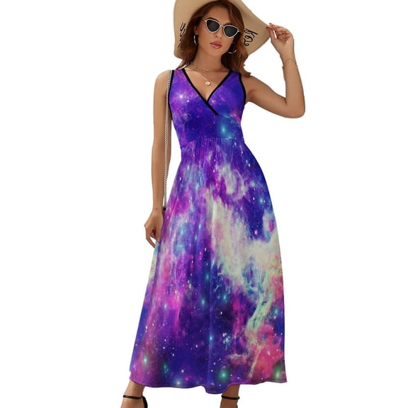 Space with Bright Star Nebula Dress Fashion Boho Beach Long Dresses Female Party Printed Maxi Dress