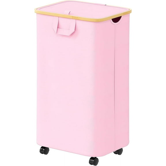 SpaceAid 110L Laundry Hamper with Wheels and Lid, Large Tall Clothes Basket Bin, Pink