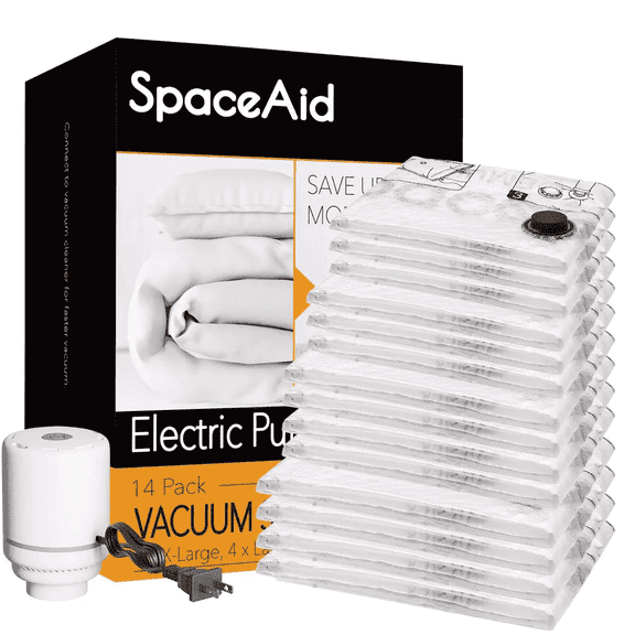 SpaceAid 14 Pack Vacuum Storage Bags with Electric Air Pump, 4 Jumbo, 4 Large, 3 Medium, 3 Small