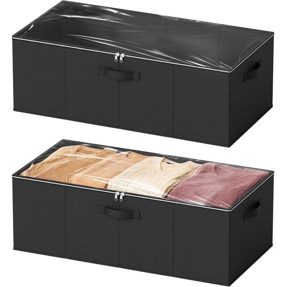 SpaceAid 2 Pack 10" High Under Bed Storage Containers, Fabric, Black