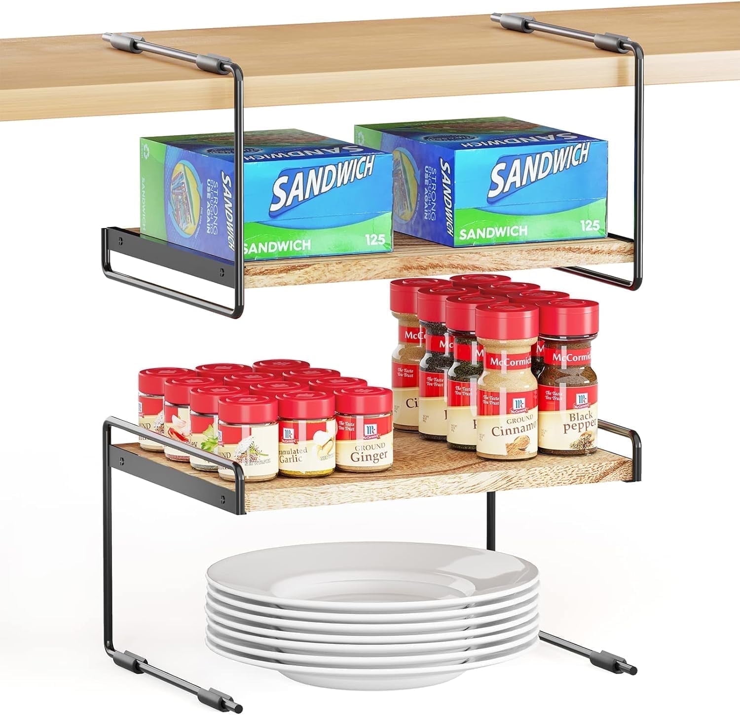 Shelf Riser SpaceAid 2 Pack Cabinet Shelf Organizers, Kitchen Counter Organizer ...