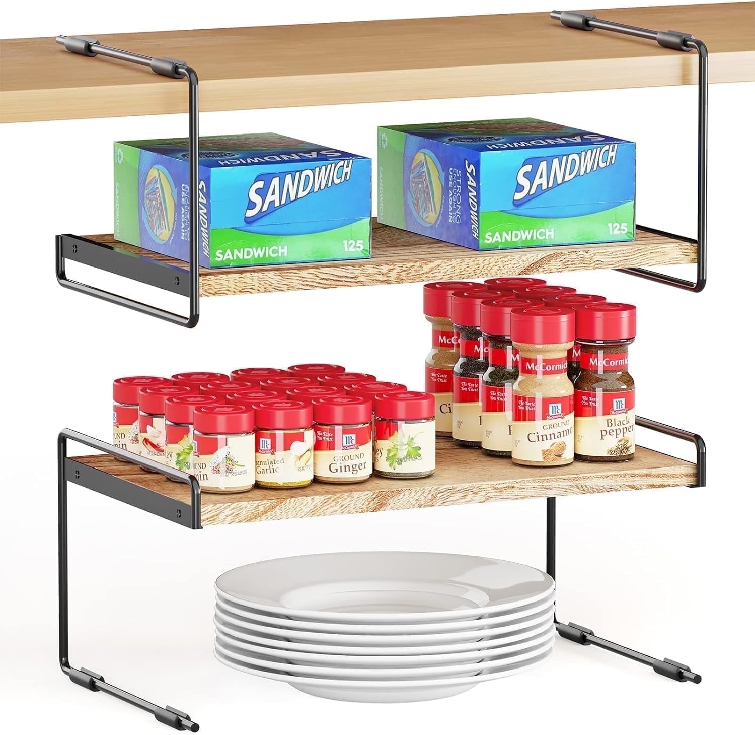 SpaceAid 2 Pack Cabinet Shelf Organizers, Kitchen Counter Organizer Rack Under Shelves Riser, 16" Wide - Walmart.com