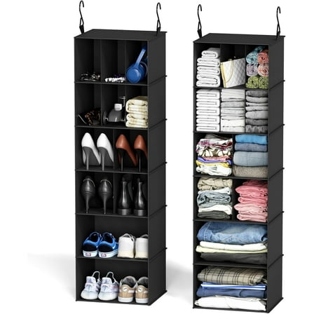 SpaceAid 2 Pack Hanging Closet Organizer and Storage with Dividers, Black
