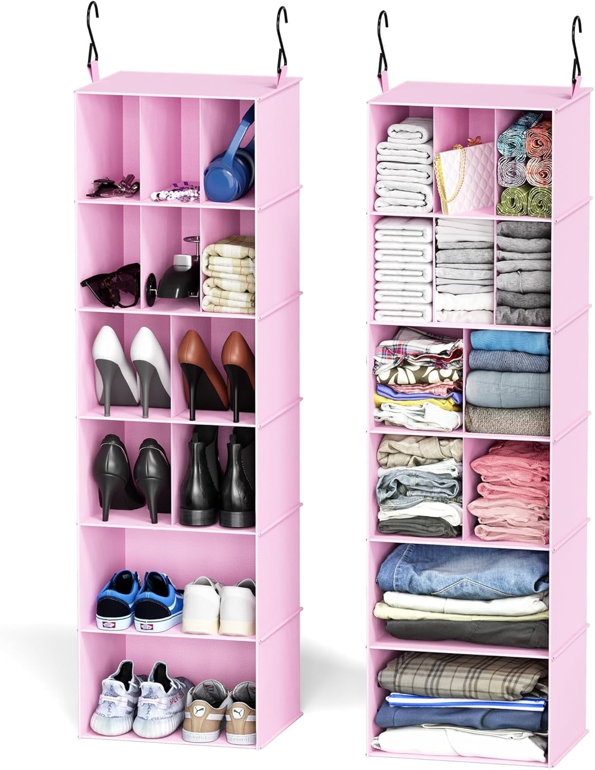 SpaceAid 2 Pack Hanging Closet Organizer and Storage with Dividers, Pink