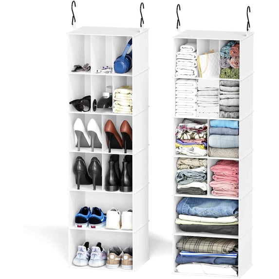 SpaceAid 2 Pack Hanging Closet Organizer and Storage with Dividers, White