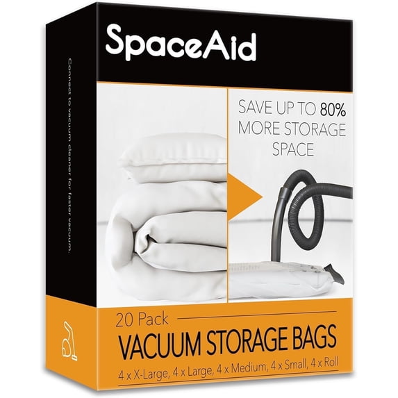 SpaceAid 20 Pack Vacuum Storage Bags, Space Saver Sealer Compression Bags (4 Jumbo/4 Large/4 Medium/4 Small/4 Roll)