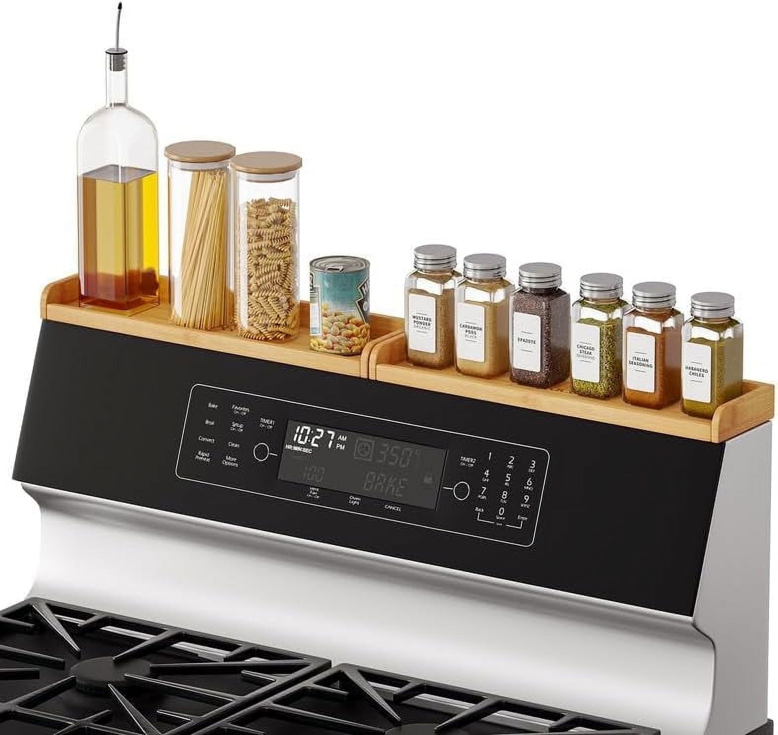 SpaceAid 30" Bamboo Magnetic Stove Top Shelf Organizer, Kitchen Storage Rack for Stove
