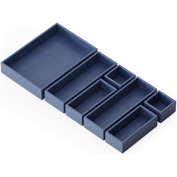 SpaceAid Bamboo Drawer Organizer Storage Boxes Set(7 Pack, Blue)