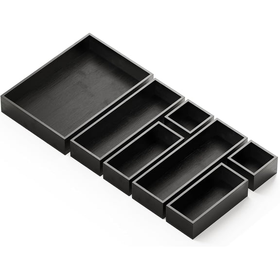 SpaceAid Bamboo Drawer Organizer Storage Boxes Set(7 Pack, Black)