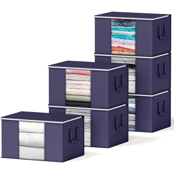 SpaceAid 90L Extra Large Clothes Storage Bags, 6 Pack, Blue