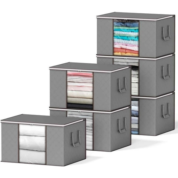 SpaceAid 90L Extra Large Clothes Storage Bags, 6 Pack, Gray