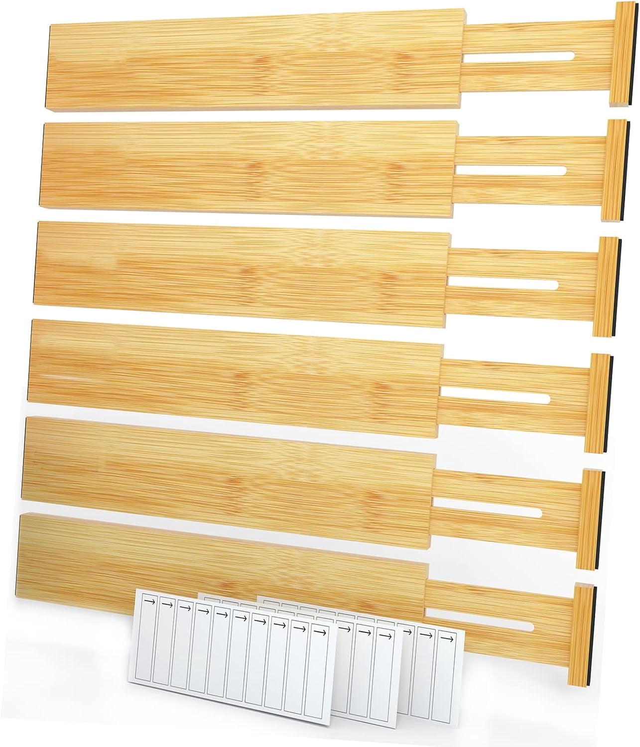 SpaceAid Bamboo Drawer Organizers, 6 Dividers, Expandable 13.25-17 in ...