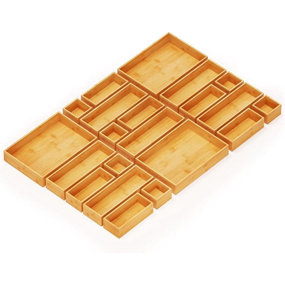 SpaceAid Bamboo Drawer Organizer Storage Boxes Set(21 Pack, Natural)
