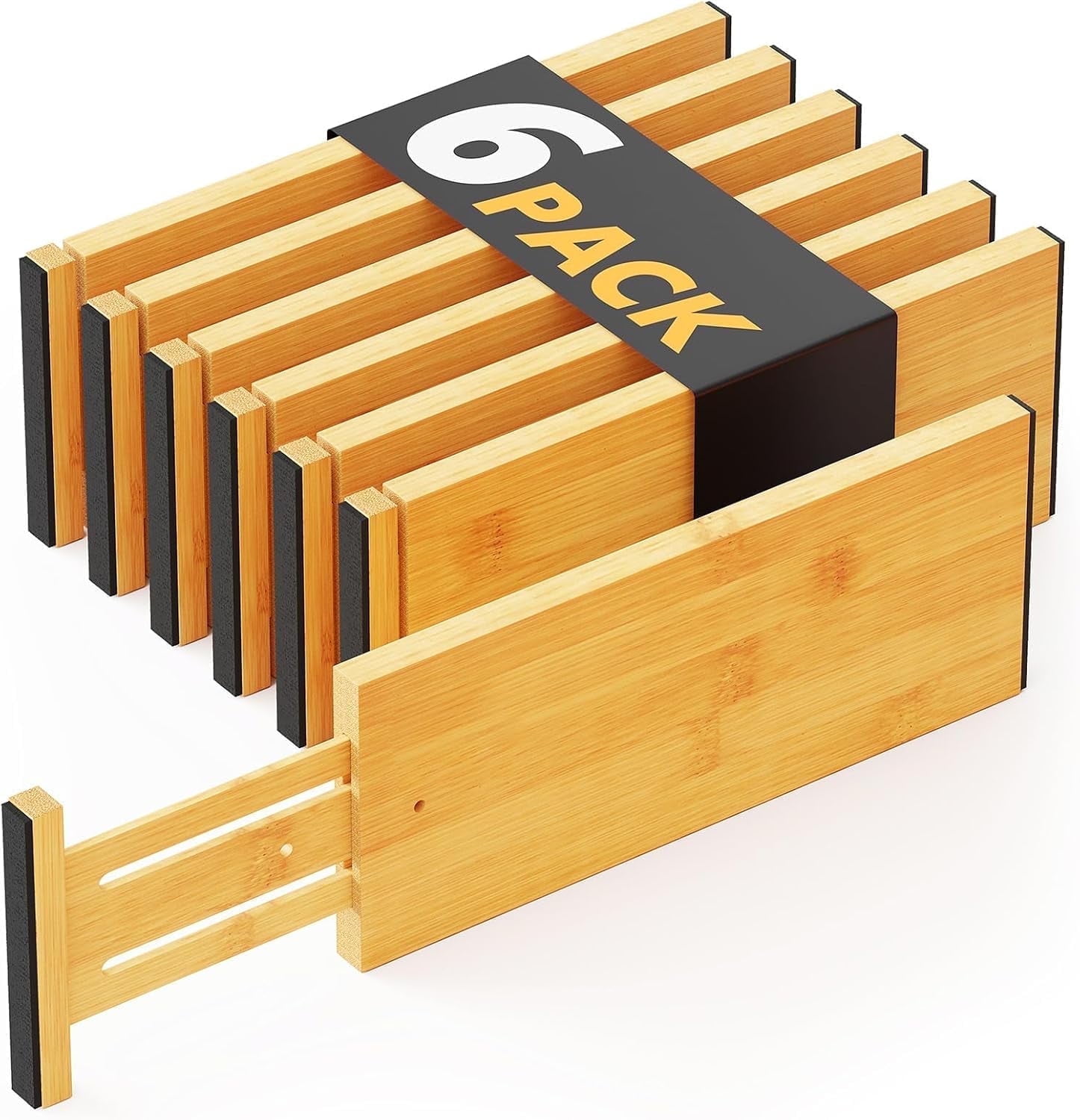 SpaceAid Bamboo Dresser Drawer Dividers 6 Pack, 4.65“ High Adjustable 12.5“-17” Drawer Organizers for Clothing