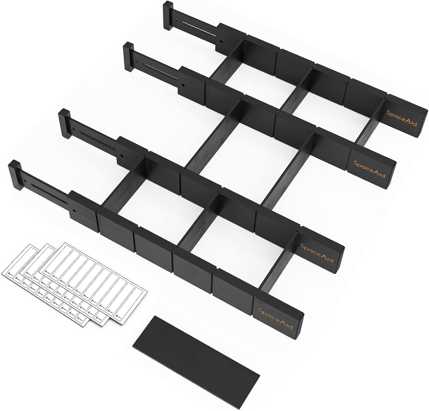 SpaceAid Bamboo Kitchen Organizer Drawer Dividers, Expandable(17-22 in), 17"L x 0.6"W x 2.6"H, Black