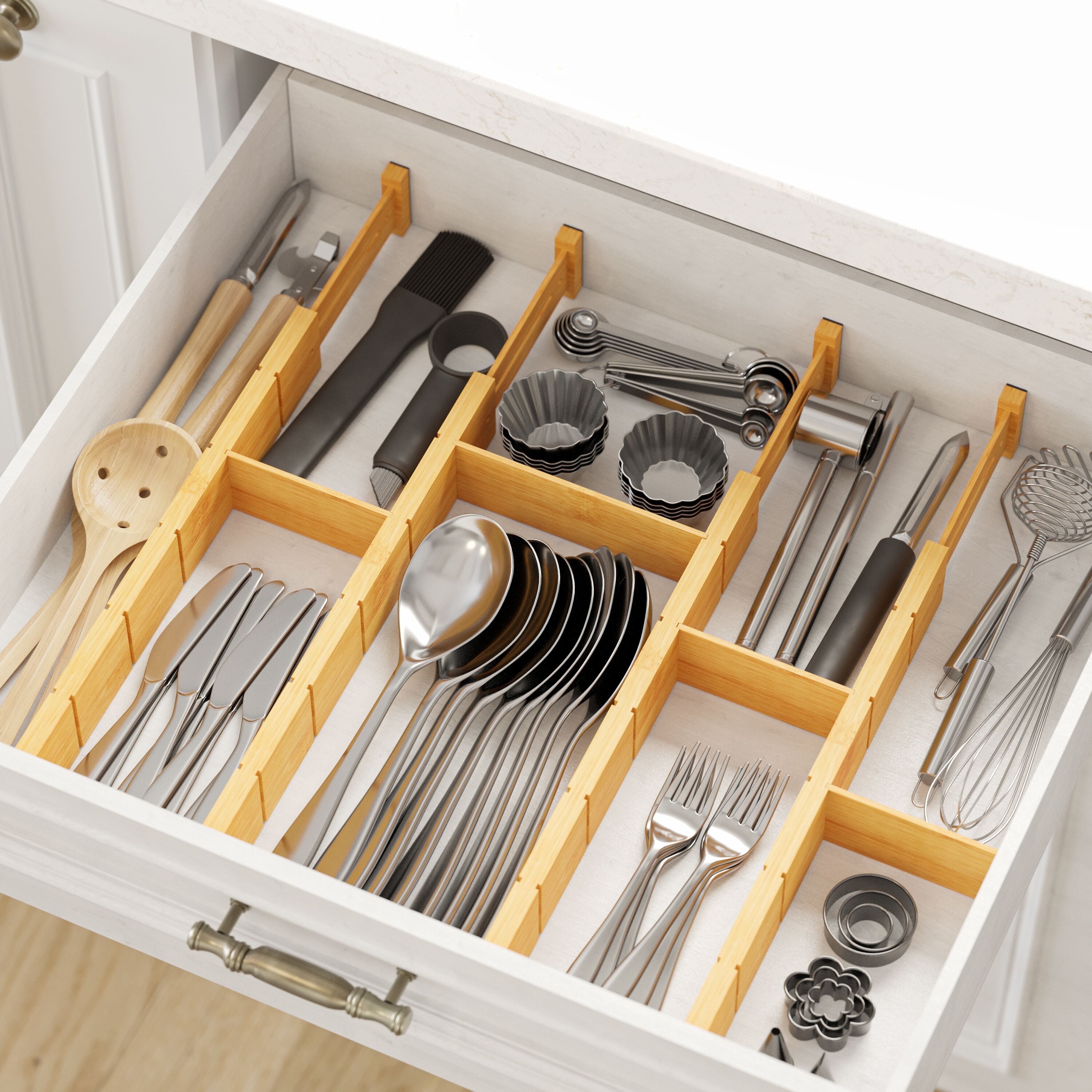 Natural Bamboo Expandable Drawer Dividers with Labels, Set of 4