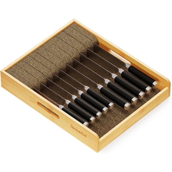 SpaceAid Bamboo Knife Drawer Organizer, 15"L x 12"W x 2.5"H