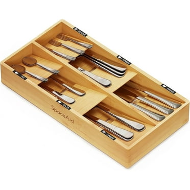 SpaceAid Bamboo Silverware Drawer Organizer with Labels, 15.6"L x 8"W x 2.4"H