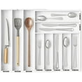 thumbnail image 1 of SpaceAid Bamboo Silverware Drawer Organizer with Labels, Expandable, 10 Slots, White, 1 of 7