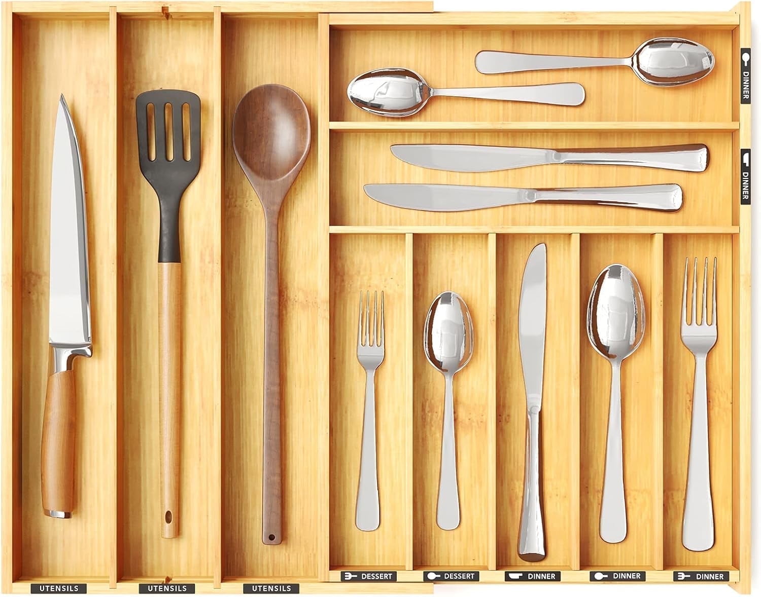 SpaceAid Silverware Drawer Organizer with Labels, Expandable,Bamboo, 10 Slots