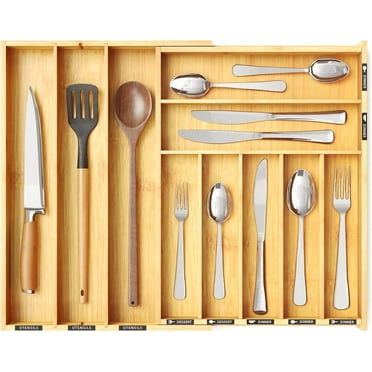 SpaceAid  Silverware Drawer Organizer with Labels, Expandable,Bamboo, 10 Slots
