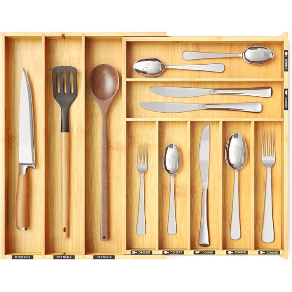 SpaceAid Silverware Drawer Organizer with Labels, Expandable,Bamboo, 10 Slots