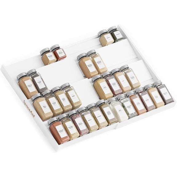 SpaceAid Bamboo Spice Drawer Organizer, Expandable, from 12" to 23" Wide (Need 3" Deep Drawer, Jars Not Included), White