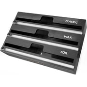 SpaceAid Bamboo Wrap Organizer with Cutter and Labels, Plastic Wrap, Aluminum Foil and Wax Dispenser for Kitchen, Black