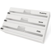 SpaceAid Bamboo Wrap Organizer with Cutter and Labels, Plastic Wrap, Aluminum Foil and Wax Dispenser for Kitchen, White