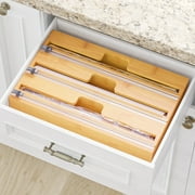 SpaceAid Bamboo Wrap Organizer with Cutter and Labels, Plastic Wrap, Aluminum Foil and Wax Dispenser for Kitchen