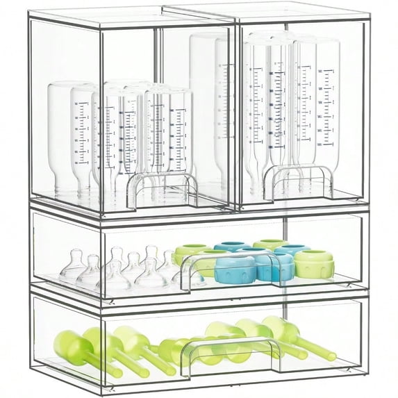 SpaceAid Bottle Storage Organizer - Acrylic Bottles Station Organizer Container Stackable Clear Drawers for Countertop Vanity Bathroom Cabinet Pantry Organization 4 Pack 2M2L 14.4 H