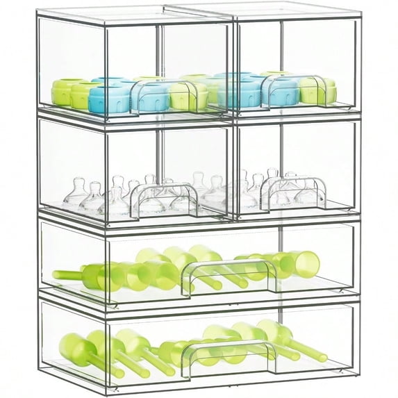SpaceAid Bottle Storage Organizer - Acrylic Bottles Station Organizer Container Stackable Clear Drawers for Countertop Vanity Bathroom Cabinet Pantry Organization 6 Pack 4S2L 15.6H