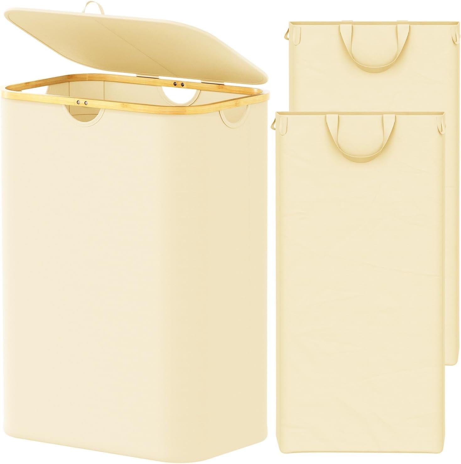 SpaceAid Double Laundry Hamper 2 Section with Lid and Removable Laundry Bags, 160L Clothes Basket, Beige