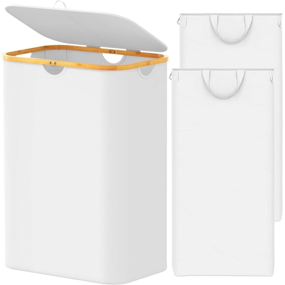 SpaceAid Double Laundry Hamper 2 Section with Lid and Removable Laundry Bags, 160L Clothes Basket, White