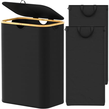 SpaceAid Double Laundry Hamper 2 Section with Lid and Removable Laundry Bags, 160L Clothes Basket, Black