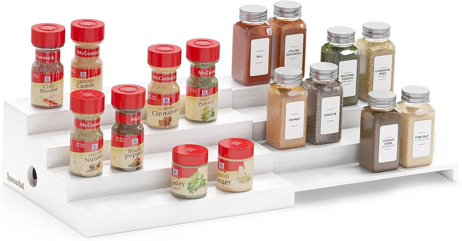 SpaceAid Expandable Spice Rack Organizer for Cabinet, Bamboo, 4 Tier ...
