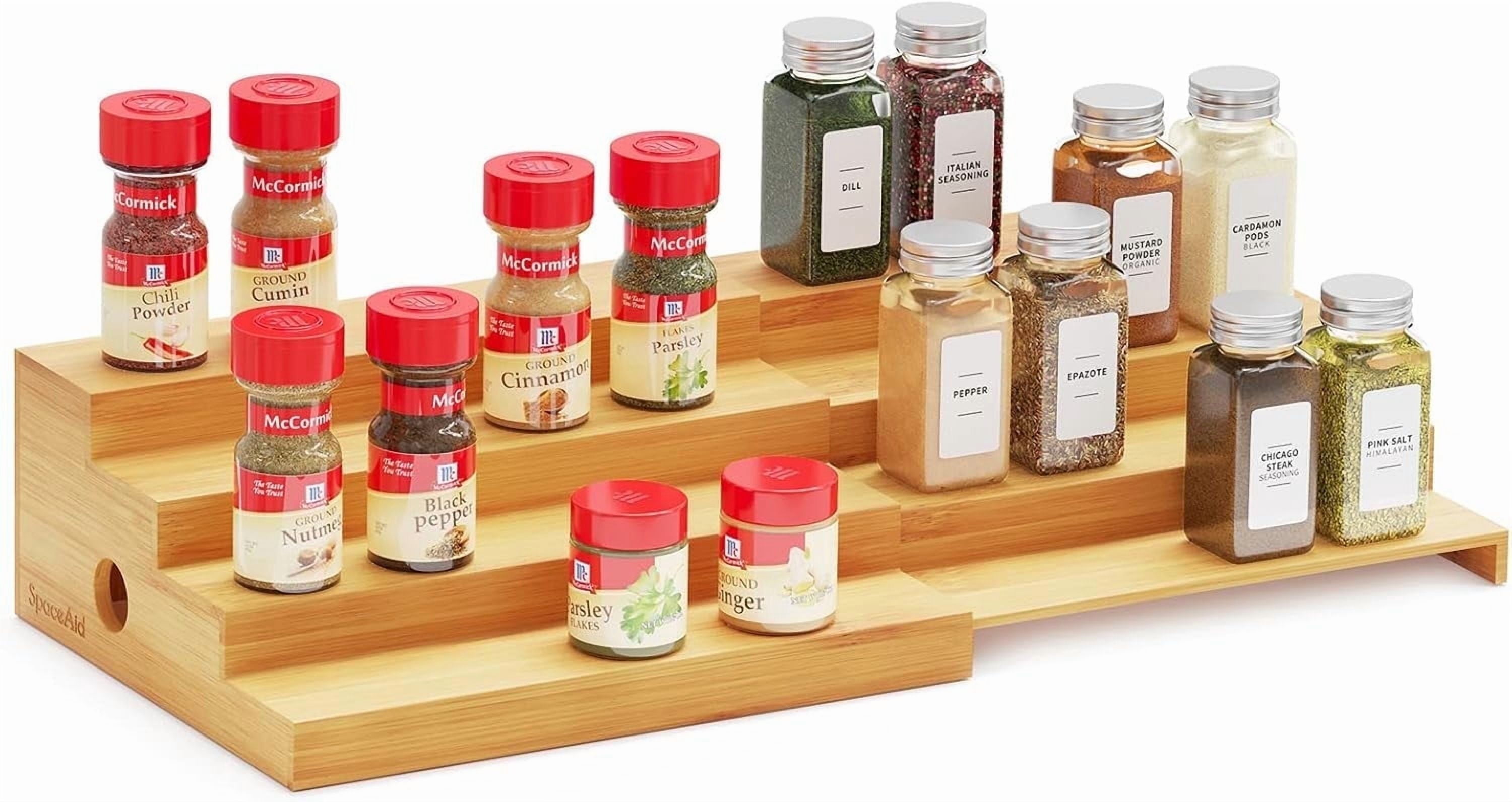 SpaceAid Expandable Spice Rack Organizer for Cabinet, Bamboo, 4 Tier