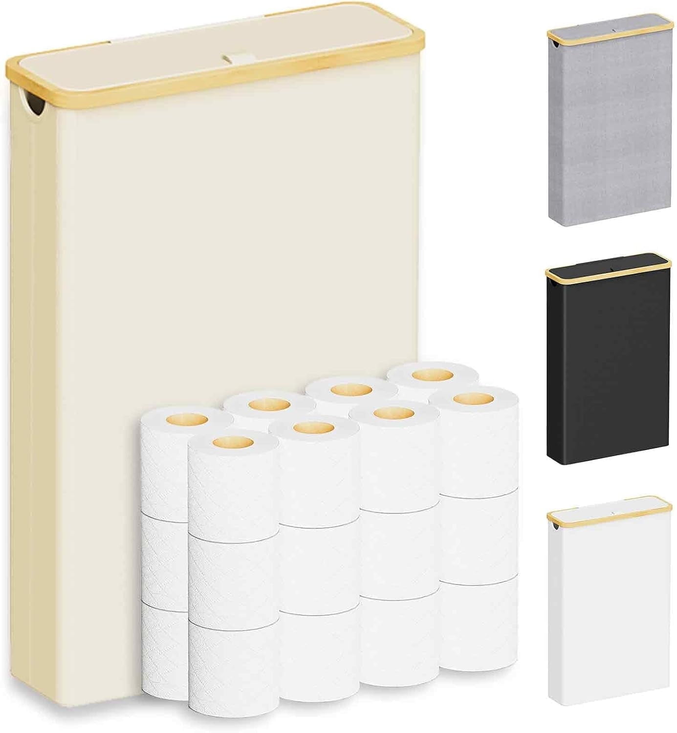 SpaceAid Extra Large Toilet Paper Storage with Lid, Slim Basket Holder, Beige