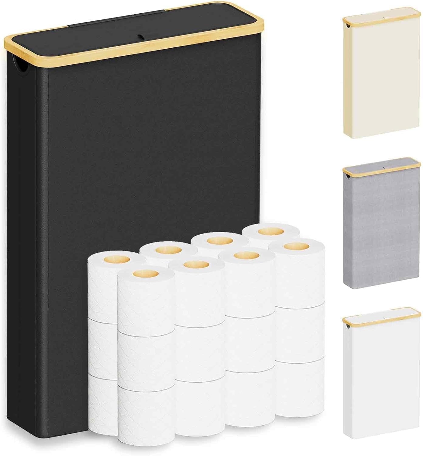 SpaceAid Extra Large Toilet Paper Storage with Lid, Slim Basket Holder, Black
