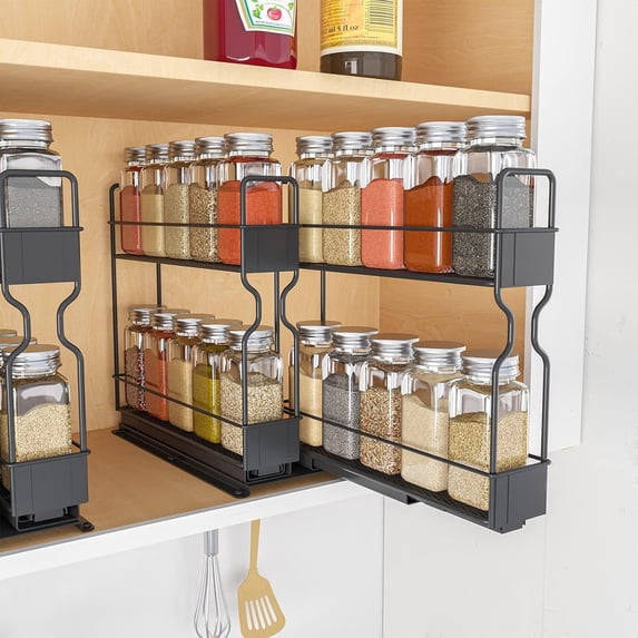 SpaceAid Pull Out Spice Rack Organizer with 20 Jars, 2 Drawers 2-Tier, 5.2" W x10.75 D x10 H