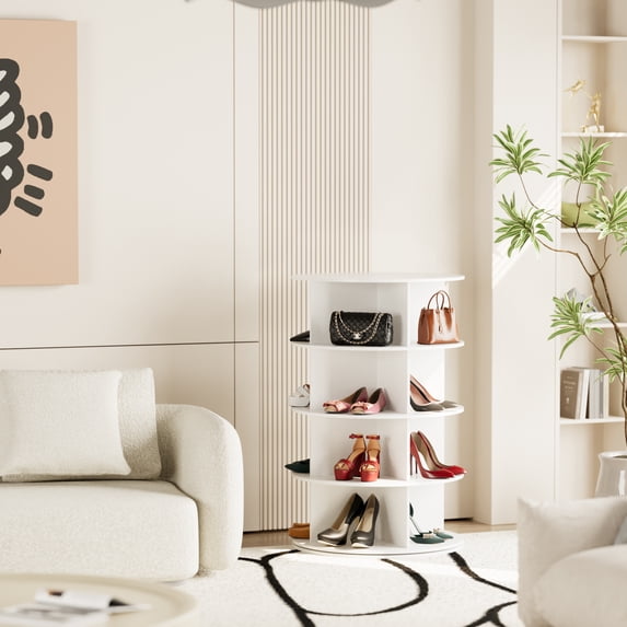 SpaceAid Rotating Shoe Rack Tower 4 Tier, Display Lazy Susan, White, 23.2"D x 23.2"W x 36.5"H